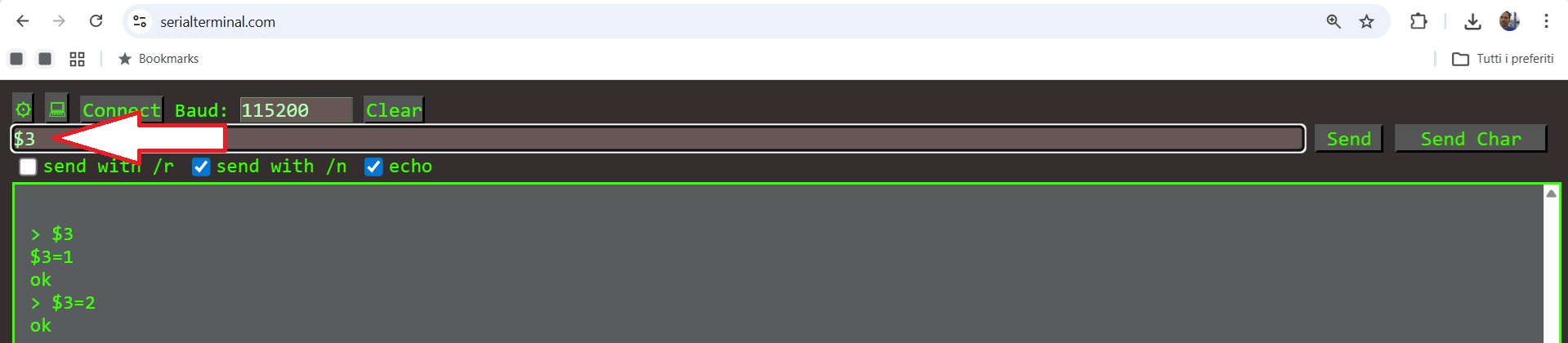 Terminale con comandi $3