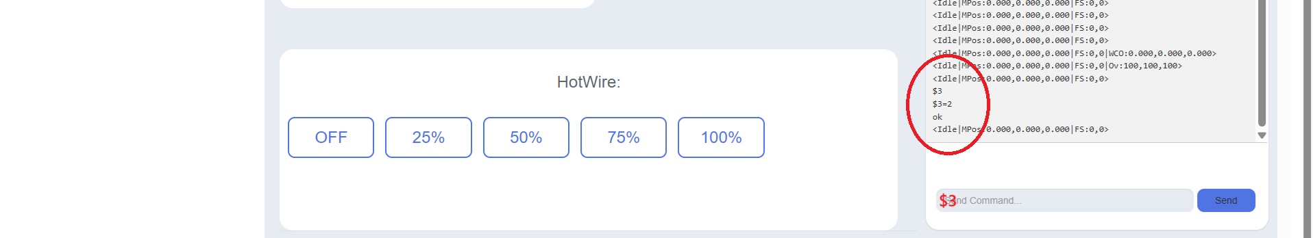Comando $3 e risposta nella console