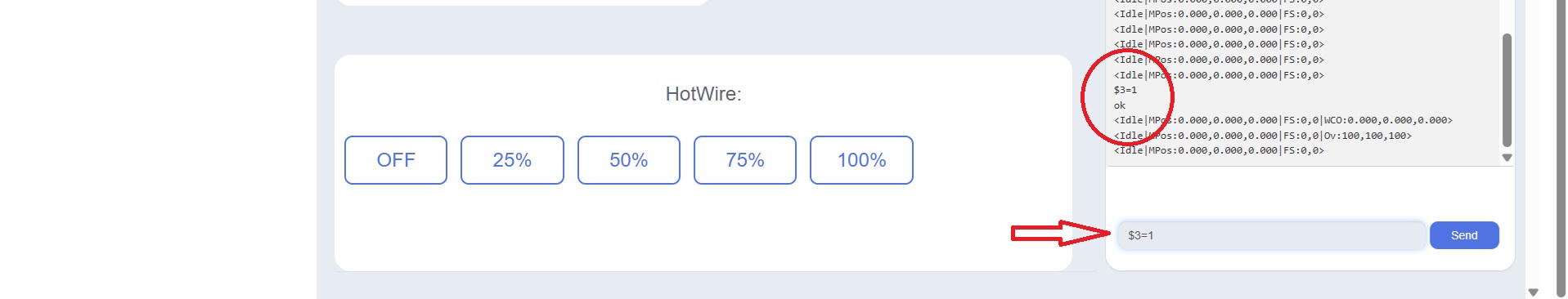 Comando $3=1 e risposta ok