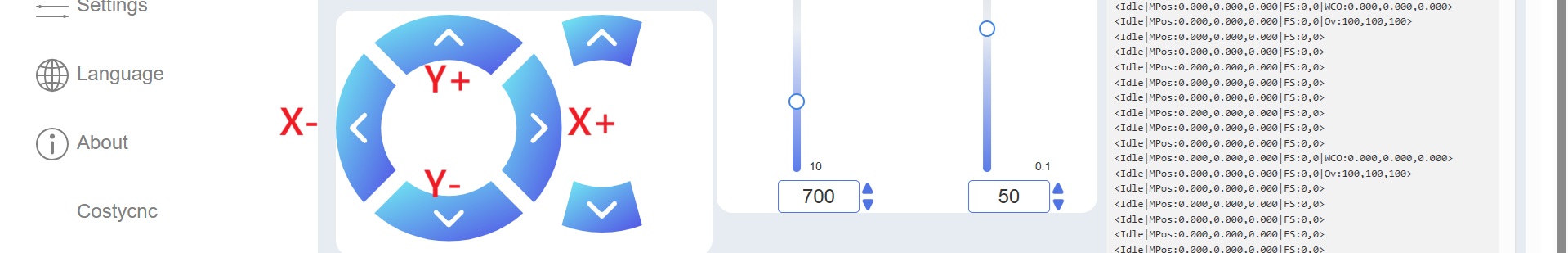 Test alternato: freccia su (Y+) e freccia giù (Y-)